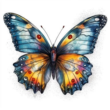 butterfly illustration, detailed, vivid color, beautiful, clipart, isolated on white background, magical, mystical