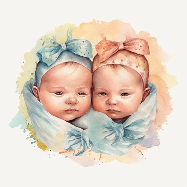 Watercolor beautiful new born twin baby on a cute blanket, clipart, singel clipart, High resolution, 8k