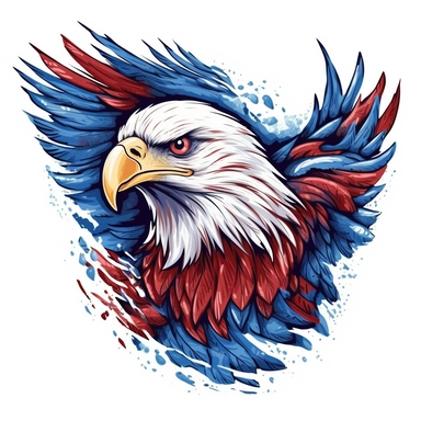 a red white and blue patriotic eagle, clip art style, white background
