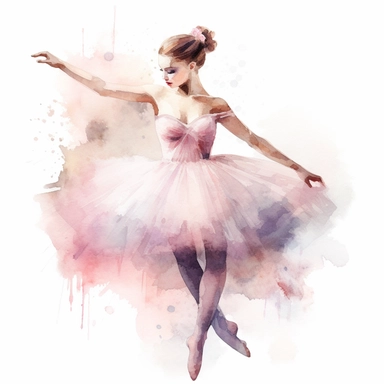 Create a clipart of a watercolor painting of a ballet dancer with a tutu and ballet shoes. No Background