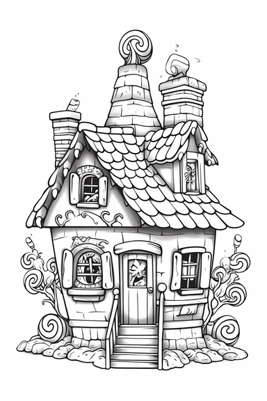 gingerbread house, clip art, coloring page, simple, line art, isolated on white background