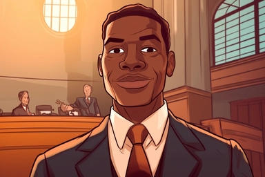 cartoon black man-court worker on the background of a clipart, in the style of the Quito school, #vfxfriday, surprisingly absurd, hd, female style, american barbizon school, strong lines
