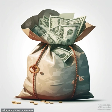 clip art of a bag of money overflowing with cash, vector graphic, graphic illustration, white background, stylized