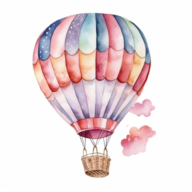 watercolor painting, a cute hot air balloon clipart, dicut clipart on white background