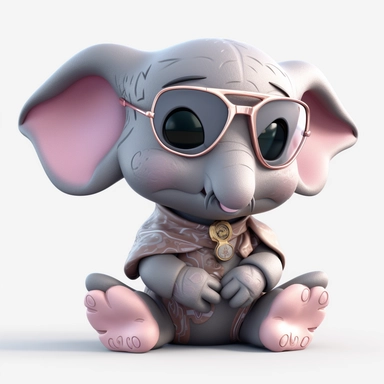 sticker clipart cartoon of a cute elephant cub with sun glasses, playing the kora, dressed with african gear, pink, Ankh earrings, african gear, 3D, disney pixar style, puppy eyes, looking at athe camera, white background ,high definition, high resulotion, highly detailed,16K , 4:7