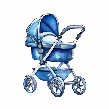 blue baby pacifier modern baby stroller carriage clipart graphic vector white background cartoon style drawing painting watercolor