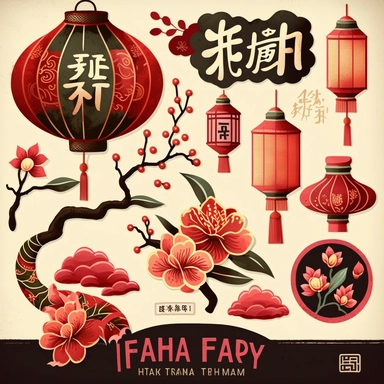 Chinese New Year clipart set, handpaint style