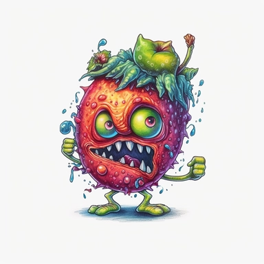 zombie fruit, cartoon, colored pencils, white background, black outline, Clipart extremely detailed