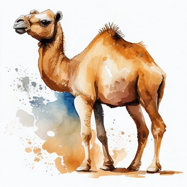 asian camel clip art, watercolor, white background, no caption