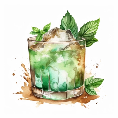 Mint Julep: A classic Southern cocktail made with bourbon, mint leaves, sugar, and crushed ice.watercolor, clipart