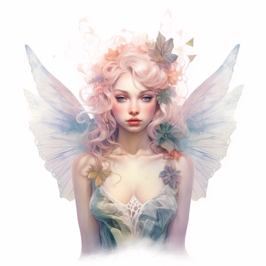 Fairy, clipart, intense white and deep pastel colors, dnd, watercolor, no background, isolated on a white background, self contained, well defined edges, by amy sol and magali villeneuve and susan bourdet and ross tran, spaced out, glowy, intricate, 8k