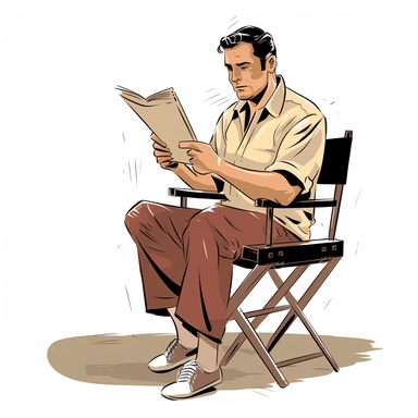 clipart illustration, movie actor on set, reading a movie script