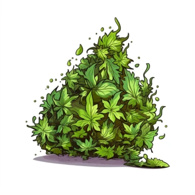 single marijuana nug, various blends of green, clipart, illustration, white background, cartoon style with bold lines