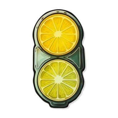 full isolated Lemon shaped like a traffic light with bolded outlines on a white background, bolded outline clipart sticker watercolour style, bolded outline sticker, front view, isolated on a white background