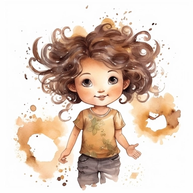 border colie little girl short brown hair playing with coilie watercolor clipart