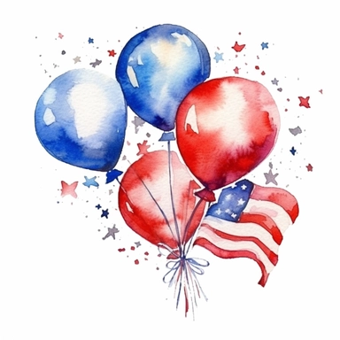 4th of July, watercolor clip art AR 3:2