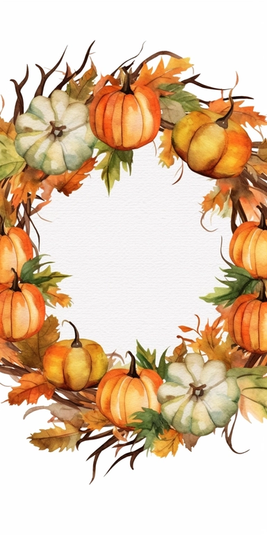 round watercolor frame of pumpkins, clipart, white background. halloween theme