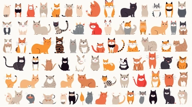 cats vector clipart vector cats cute animal collection, in the style of #screenshotsaturday, flat areas of color, flat color blocks, 1970–present, rough-edged 2d animation, lightbox, colorful animation stills