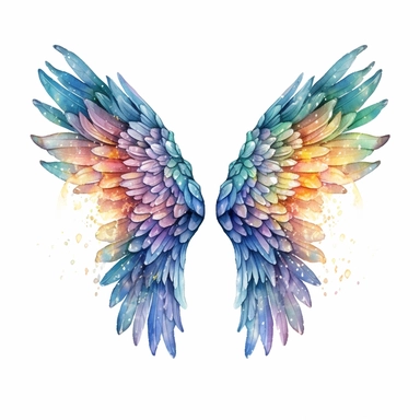 watercolor angels wings, Carnival glass, high quality, clipart, white background