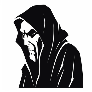 black and white silhouette of a cartoon ghoul, clipart style, white background, thick lines, vector, simple design, flat colour, solid colour