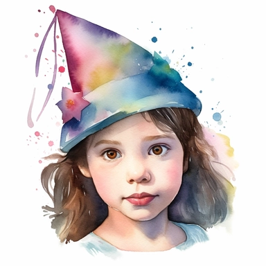 watercolor of a birthday child girl isolated on a white background, detailed ,realistic ,rtx on,textural richness,colorful imagery,digital illustration, clipart,
