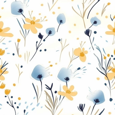 seamless pattern, painting of delicate cute wildflowers, light yellow and blue, single flowers, watercolor watercolour, clipart, pattern designs, animated gifs, simplistic, minimalist, abstract, clean