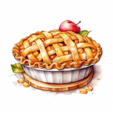 apple pie, fall theme, Watercolor Clipart, isolated object, 3d render, photorealistic, hd, insanely detailed, white background