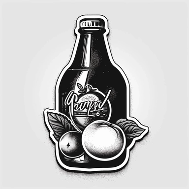 fruit juice,sticker, vintage,minimal lines, minimalism, black and white, clipart