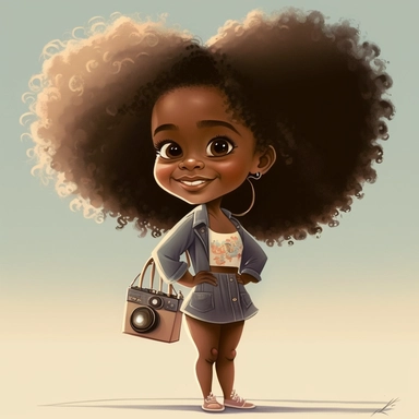 pixar illustration of five year old light skin happy black girl with curly afro, on the beach with african american with a pair of binoculars on Sunset Beach, east hampton , summer vaction, beach town , summer days , muted tones , shy warm heart , pixar , hyper detailed , smooth skin realistic animated — Happy Black Girl Smiling art,black girlsclipart, Funny black girl , Cheerful african american girl child png, clipart, afro ,Full body with legs , Cottage core , preppy , Highly detailed close-u