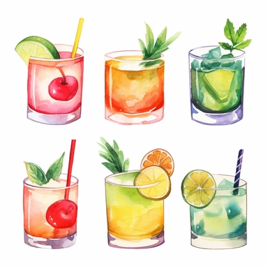 create 4 design water color Cocktail Clipart, Water Color Cocktail Clipart Pack, Wine glass, goblet,Alcohol drinks Clipart , Cocktail illustrations, Digital Art Collection,summer drinks, seperate clipart, isolated with white background, split diagram
