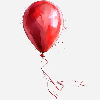 red rubber balloon with long string, fantasy, watercolor, HDR, 8k, clipart, white background