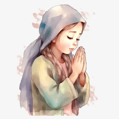 Watercolor Prayer Prayer Hand png Full body realistic cartoon 32k UHD cute. 15 cm thick outline. Black color. There was no shadow on the ground. with realistic watercolors and detailed illustrations. Cartoon, PNG clipart, transparent white background