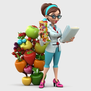 3D Cartoon in form of female dietitian clipart mascot,transparent background, 128K,supermega pixel, insane detail, hyper detailed,huge details, UHD, 8K