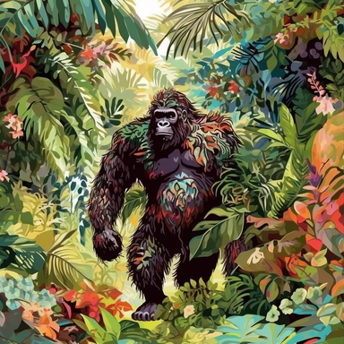 Bigfoot walking in the Tropical forest, Tropical Flowers Digital clipart pattern, tropical leaves, tropical flowers