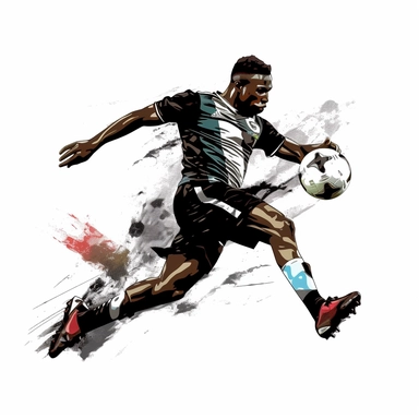 Soccer Player, clipart, illustration, Black soccer player kicking a ball, capturing the excitement and passion of the game, white backround, no backround, watter collors, clipart