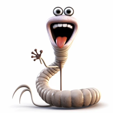 a long earthworm with a mustache singing in a microphone clipart white background