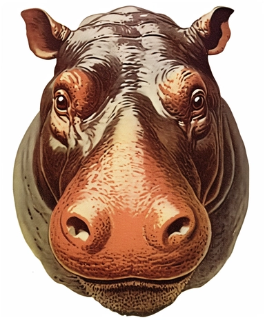 Vintage 1920 Portrait of Hippo Head Illustration , Chromolithograph, Die Cut, 1920s Illustration, Vintage, Chromolithograph, Colorful, Antique, Ephemera, Clipart, 8k, Isolated on white