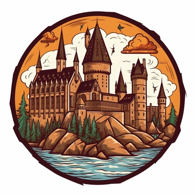 wizarding school, vector logo, vector art, simple, cartoon,2d, clipart