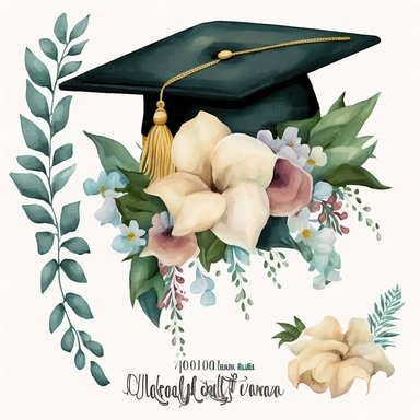 Graduation Cap Watercolor College High School Graduation Clipart Flowers Wreath Graduate PNG Gift Art Graduation Commercial Use Illustration