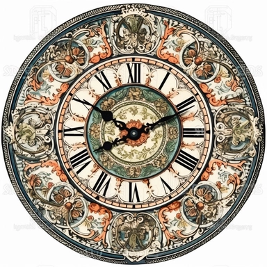 Vintage Victorian clock face, white background, clip art, colored