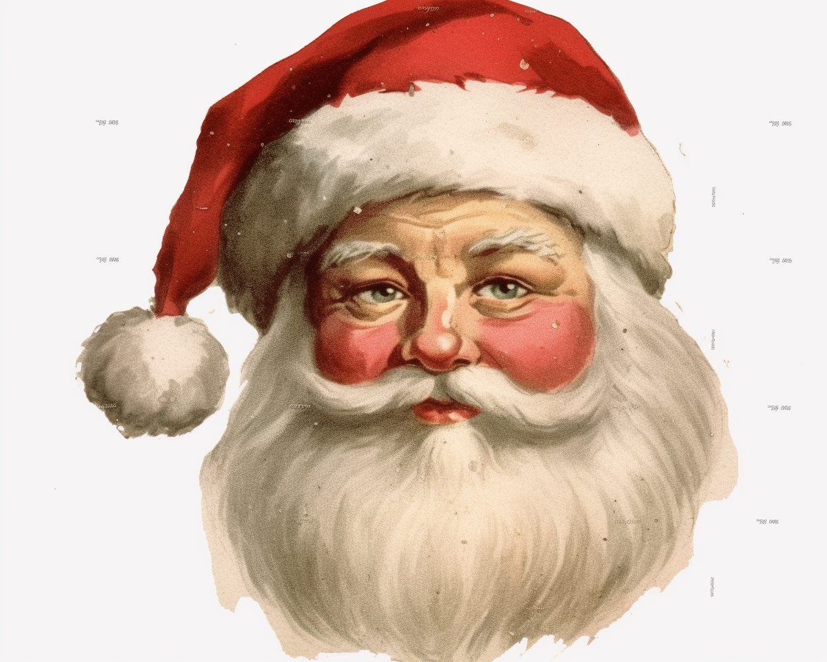 1950’s. Retro Santa Claus face with his classic white beard and red ...