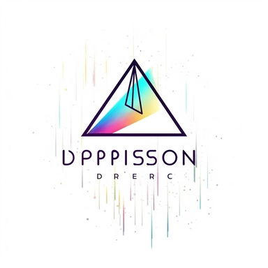 Design logo for Dispersion Project using handwritten typography and combination of light prism and triangular prism, white background, commercial logo, minimalist, monogram combination,very simple outline drawing, logotype, icon, clipart