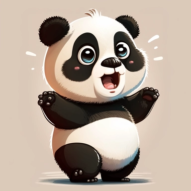 little panda character, drawn panda, panda clipart, being surprised, standing in shock, surprised, children's book illustration style, simple, cute, young panda, happy, full colour, flat colour, no background,no titles