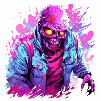 synthwave-styled furious Zombie, watercolor , in the style of dan mumford, light magenta, tropical symbolism, cute and colorful, transparent layers, rounded, vibrant and colorful, clipart, white background, high detail, individual elements