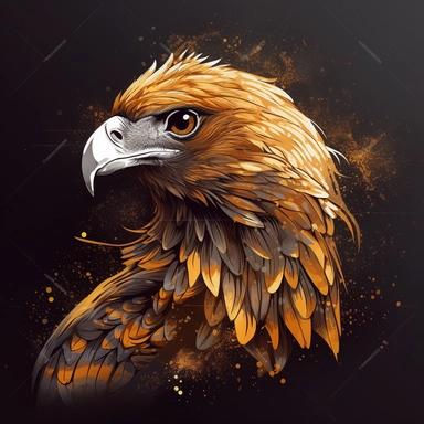 vector art, logo design, Golden Eagle drawing,Golden Eagle clipart, transparent background, 4k quality, flawless drawing , Alebrije, abstract, Illustrators, by Sabbas Apterus