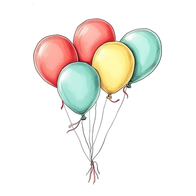 pastel yellow, red, blue and mint balloons hand drawn clip art