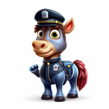 Clip art ,cartoon horse dressed a policeman, no background