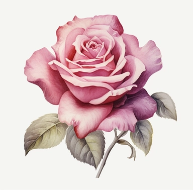 a watercolor rose and flower in pink and white, in the style of hyper-realistic animal illustrations, blink-and-you-miss-it detail, john tenniel, light gray and maroon, grandiose color schemes, close up, handcrafted designs, white background, high detailed, intense, clipart,