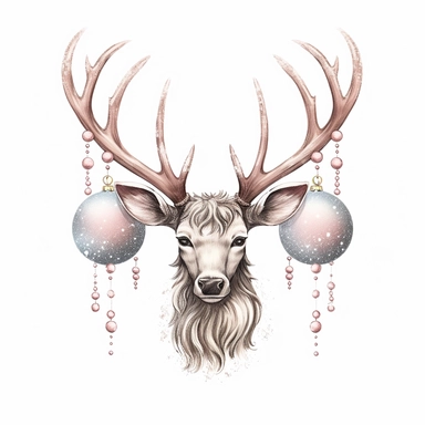 cute Christmas reindeer antlers with baubles hanging and sparkles and glitter, Christmas illustration isolated on white background Clipart style