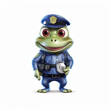 Clip art ,cartoon frog dressed as a policeman, no background
